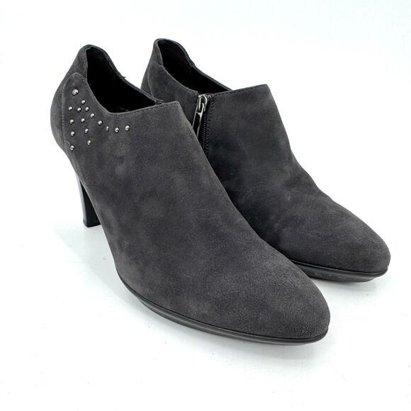 AQUATALIA Dark Gray Suede Bead Studded Heeled Booties Size 10 - Picture 2 of 11